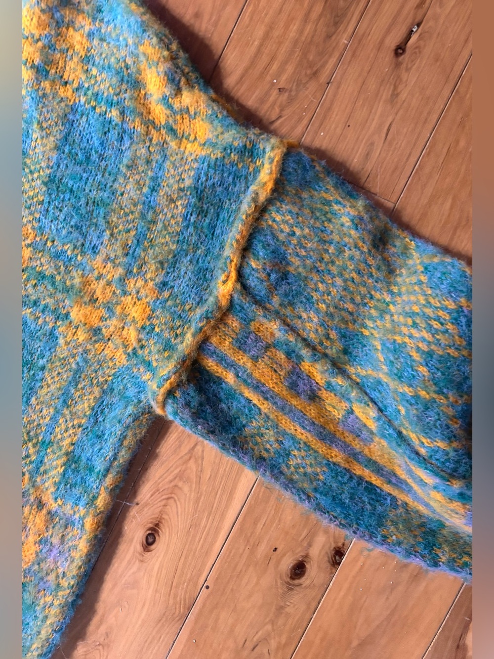 Free People Sepia Plaid Cardigan in Marigold Sky Combo Sz XS OVERSIZED FuzzyWool - Picture 8 of 15